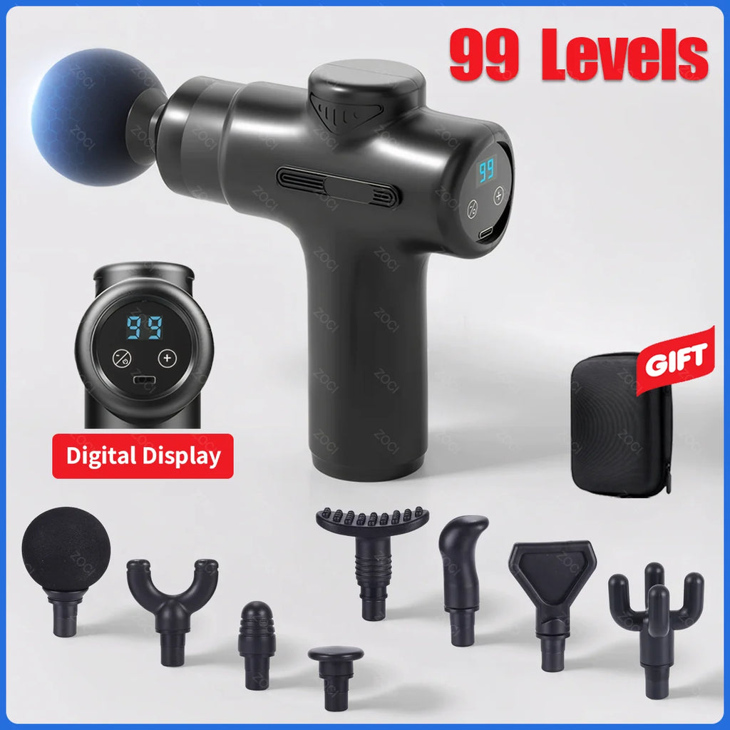 Massageador Elétrico Fascia Gun Recarregável com Display Digital