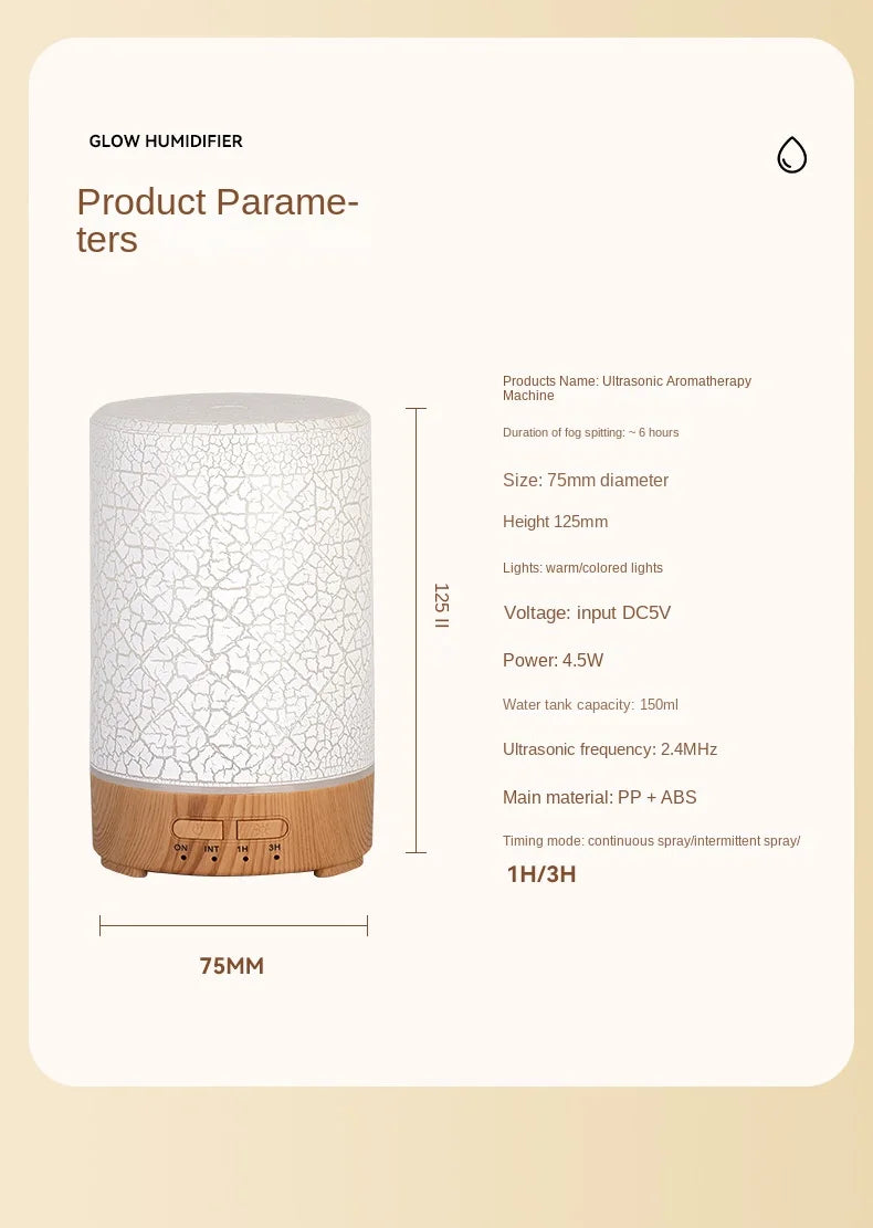 Mini Difusor de Aromas Ultrassônico USB com Luz Noturna LED (150ml)