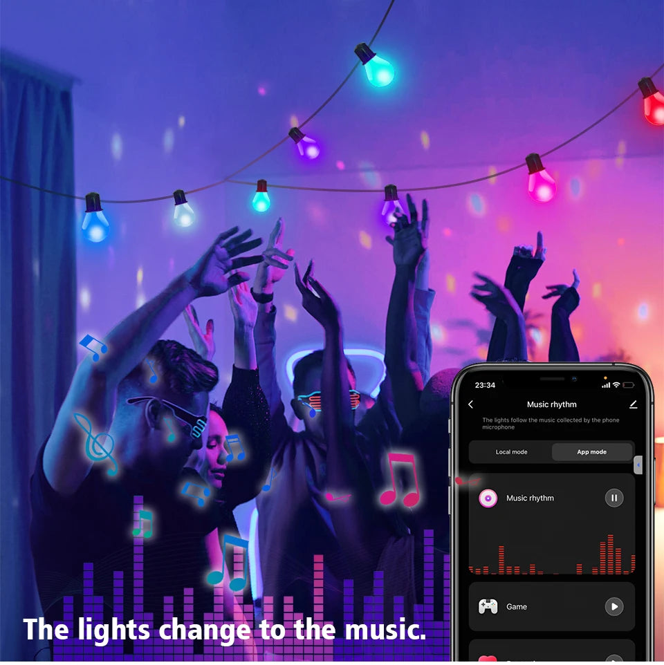 Cordão de Luzes LED Inteligente Tuya Wifi/Bluetooth 15m (25 Lâmpadas)