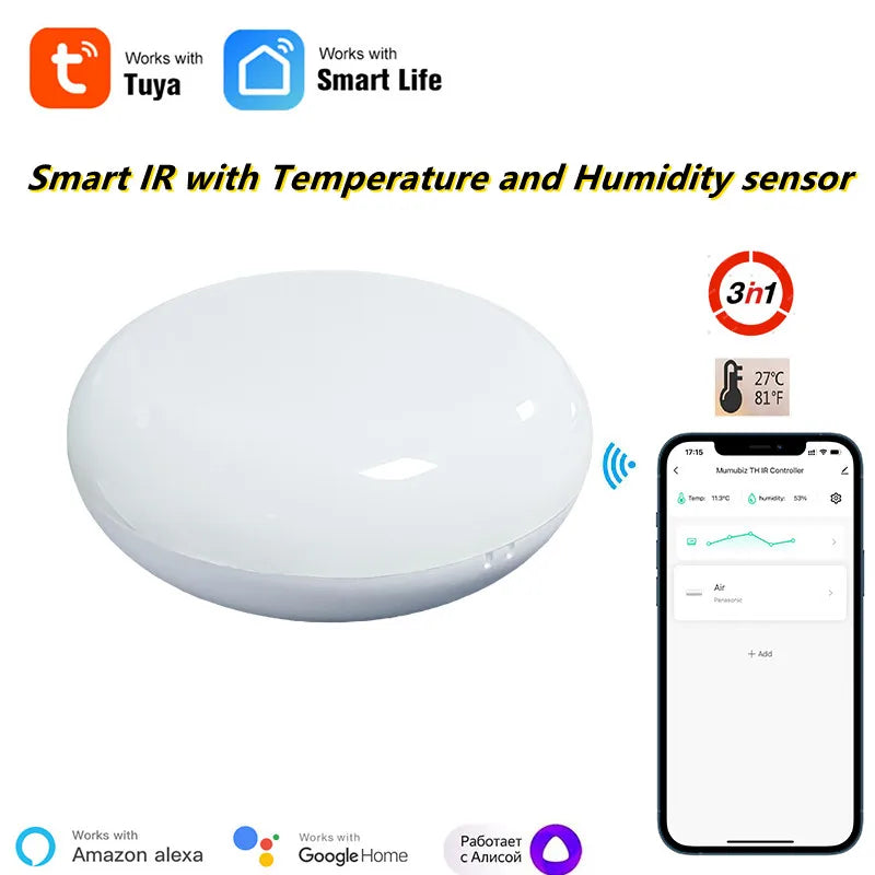 Controle Remoto Universal Inteligente Tuya Wifi IR com Sensor de Temperatura e Umidade