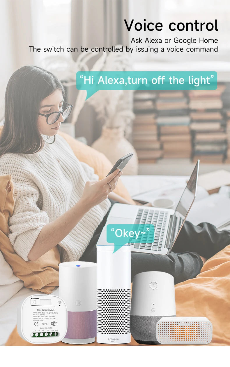 Interruptor de Parede Sem Fio RF433 com Receptor Wifi (App Tuya/Smart Life)