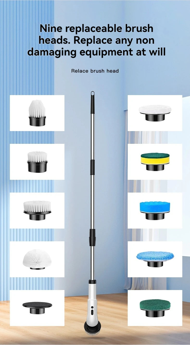 Esfregão Elétrico Giratório Recarregável com até 9 Acessórios de Limpeza
