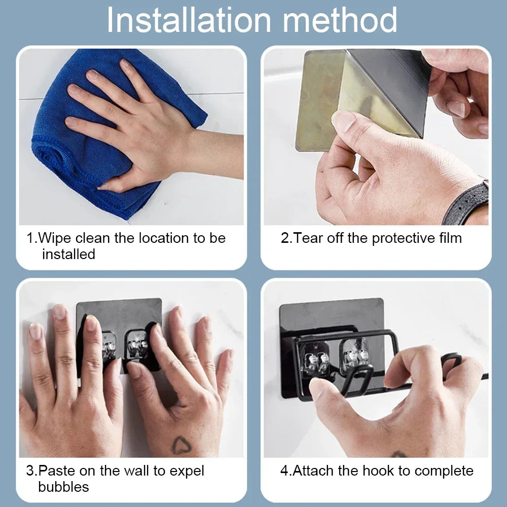 Suporte Moderno em Inox para Secador de Cabelo (Adesivo de Alta Fixação)