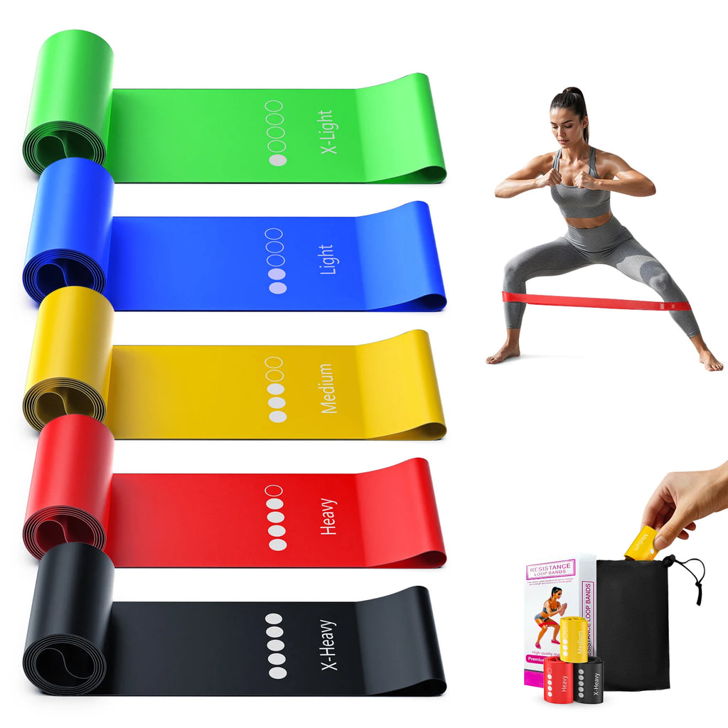 Kit 5 Faixas Elásticas Mini Band TPE para Treino Funcional e Yoga
