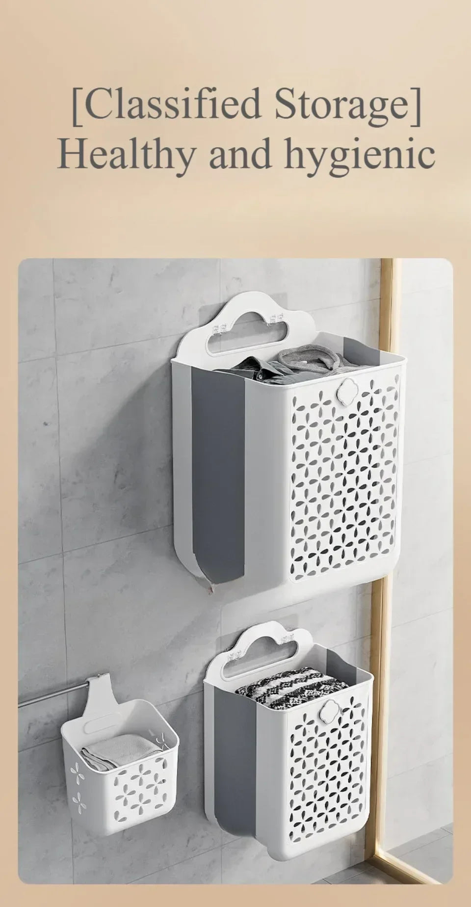 Cesto de Roupa Suja Dobrável com Fixação na Parede (Fácil Instalação)