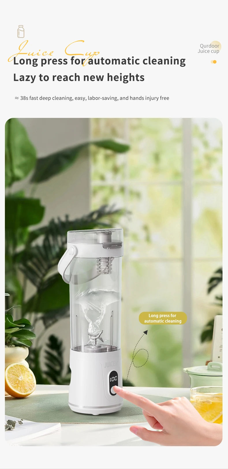 Copo Liquidificador Portátil 600ml: Bateria 2400mAh e 12 Lâminas