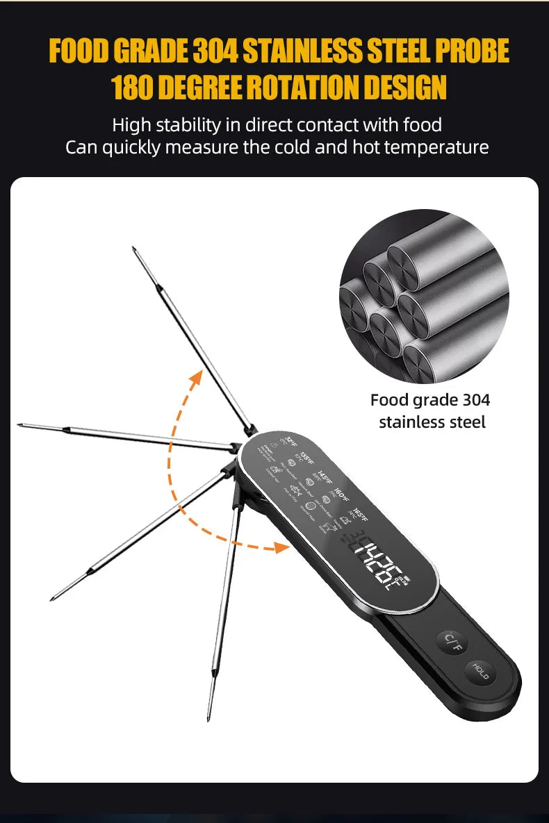 Termômetro Culinário Recarregável: Sem Fio e à Prova D'água (IP67)