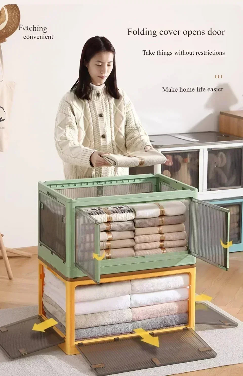 Baú Organizador Empilhável com Portas Frontais e Rodas