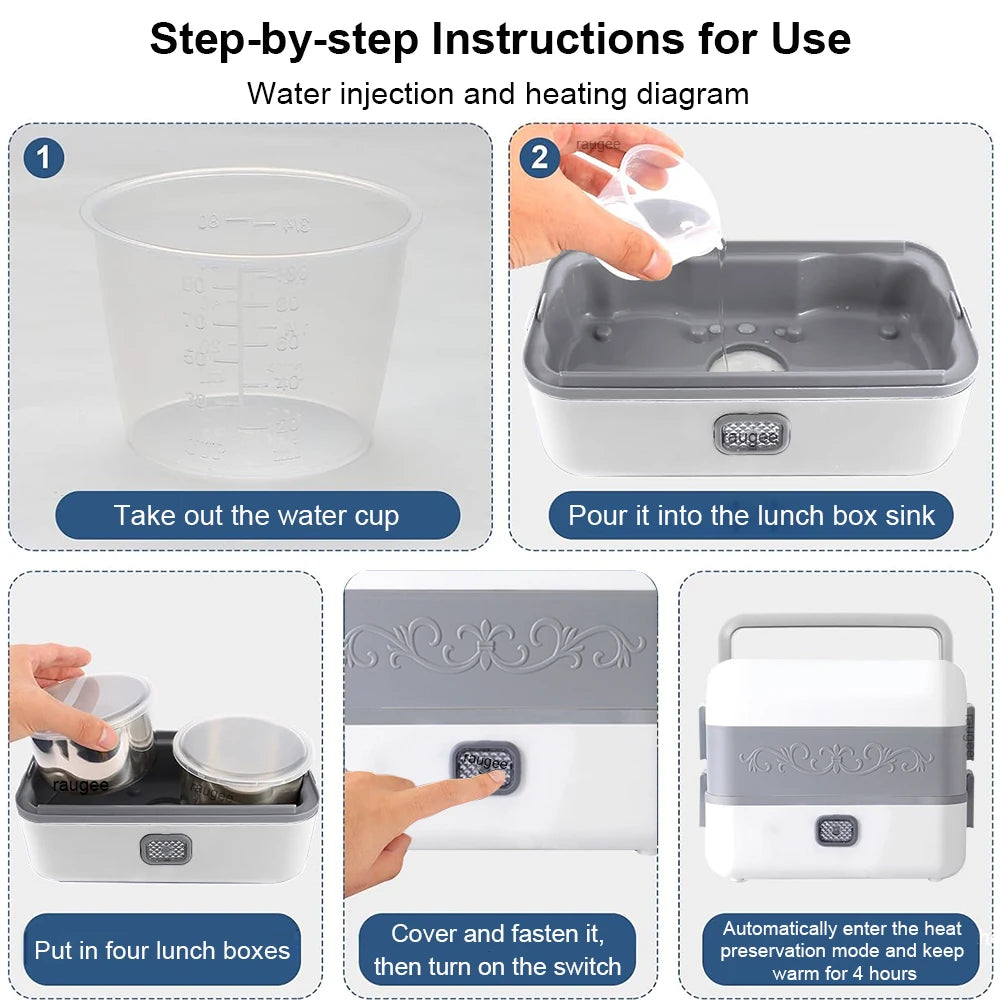 Lancheira Elétrica 2.4L com 4 Potes: Aquecimento Rápido 200W