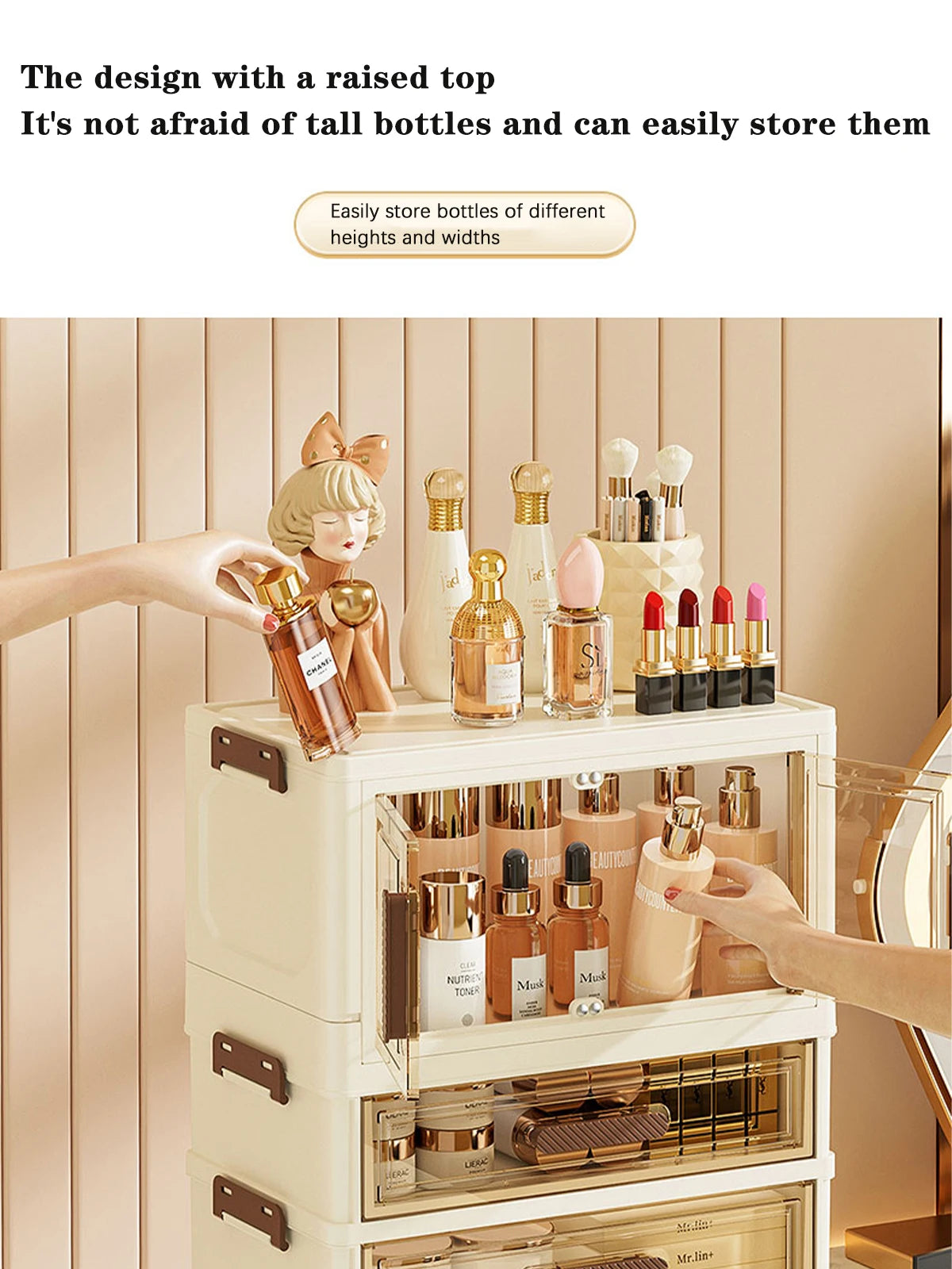 Organizador de Maquiagem Acrílico com Gavetas e Portas Magnéticas