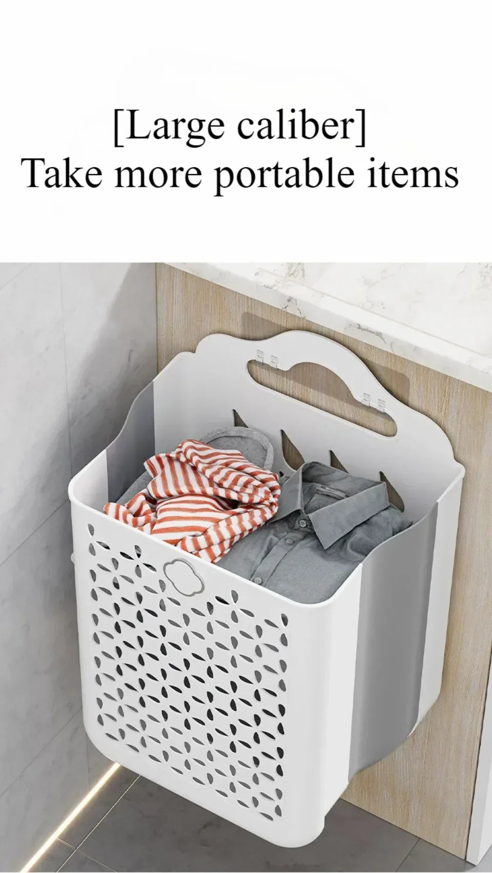 Cesto de Roupa Suja Dobrável com Fixação na Parede (Fácil Instalação)