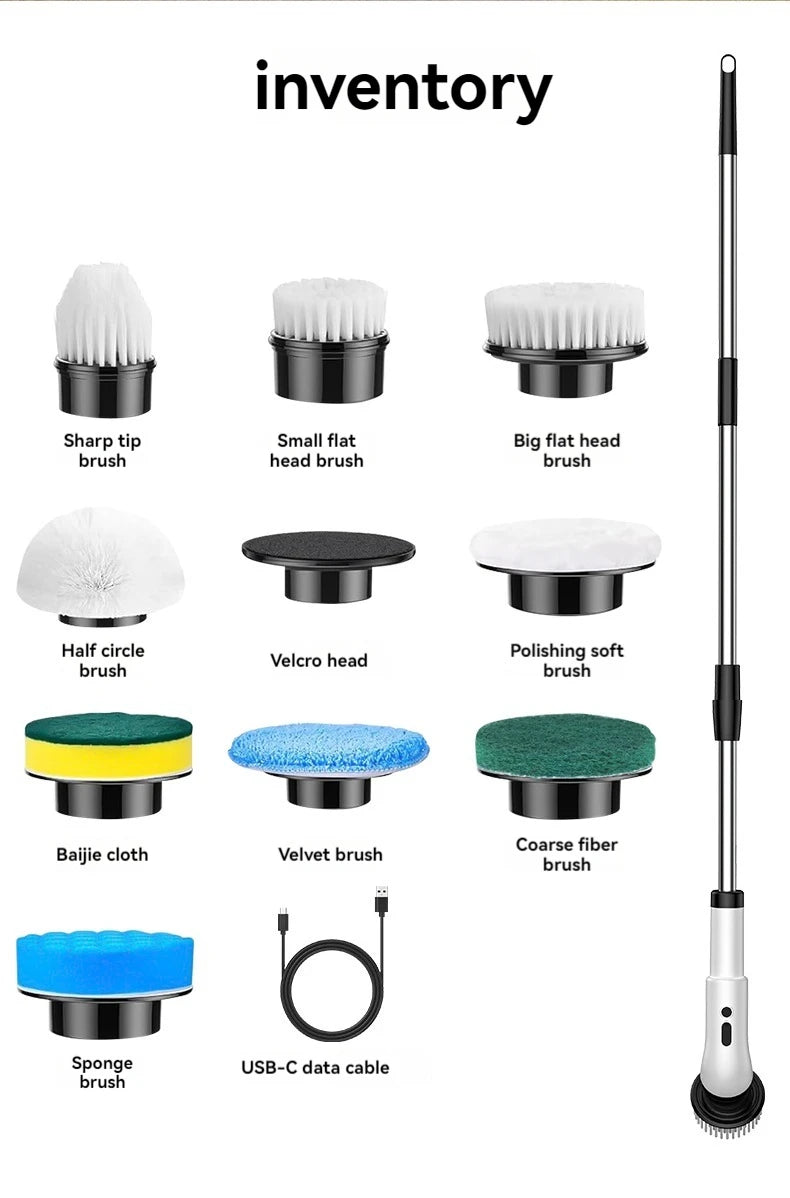 Esfregão Elétrico Giratório Recarregável com até 9 Acessórios de Limpeza