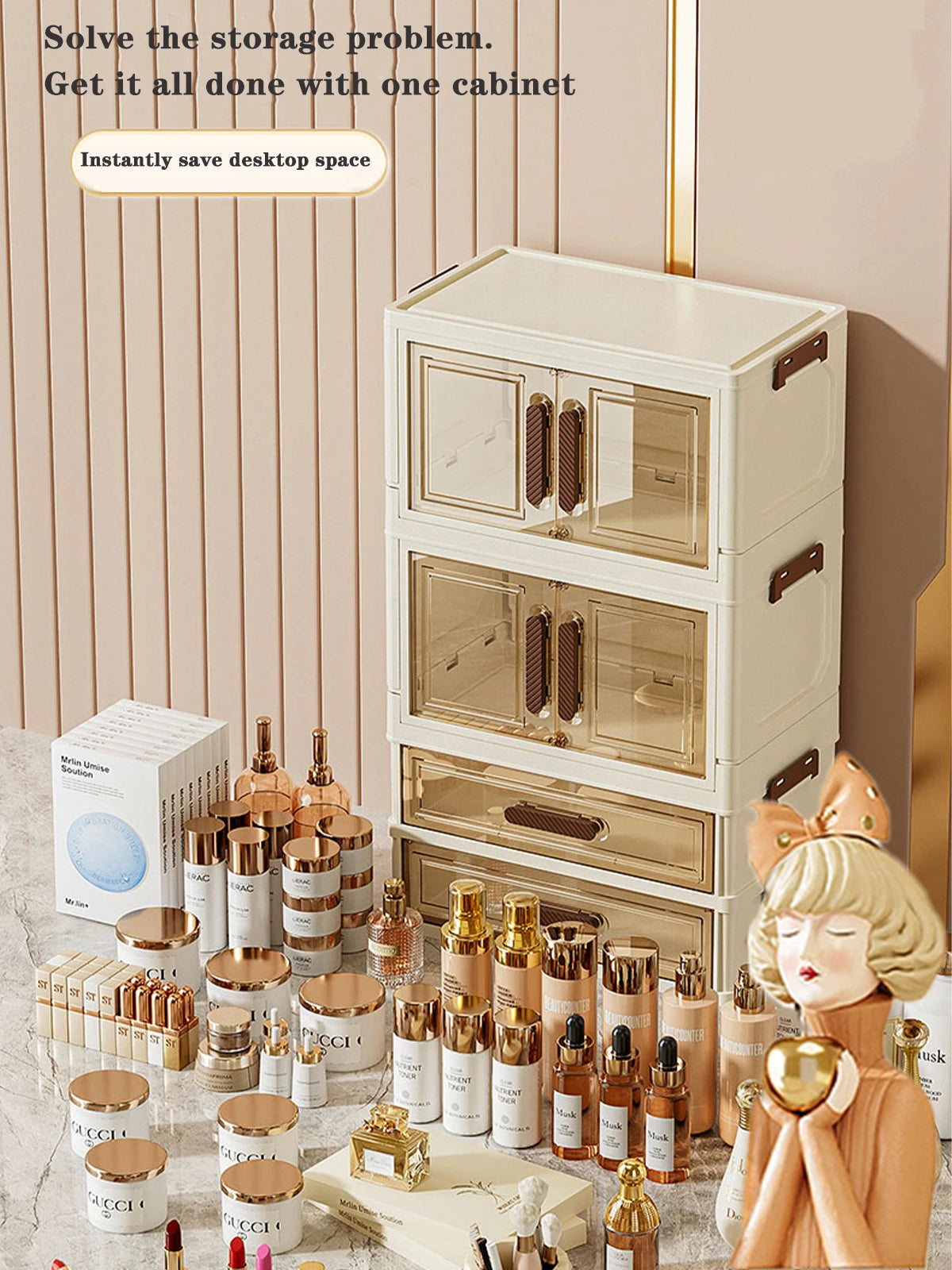 Organizador de Maquiagem Acrílico com Gavetas e Portas Magnéticas