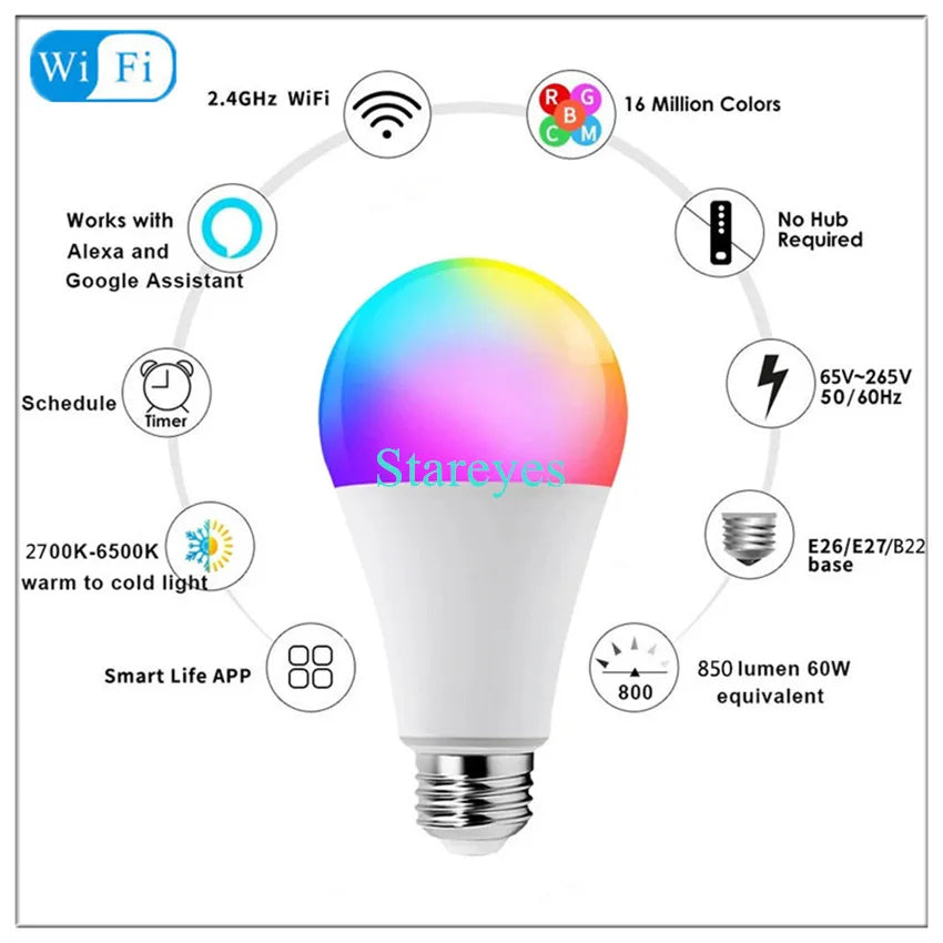 Lâmpada LED Inteligente Wifi/Zigbee RGB + CCT (E27, E14 ou GU10)
