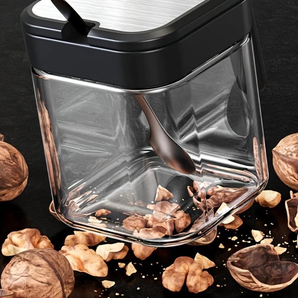 Kit 3 Potes de Tempero de Vidro com Organizador e Colher