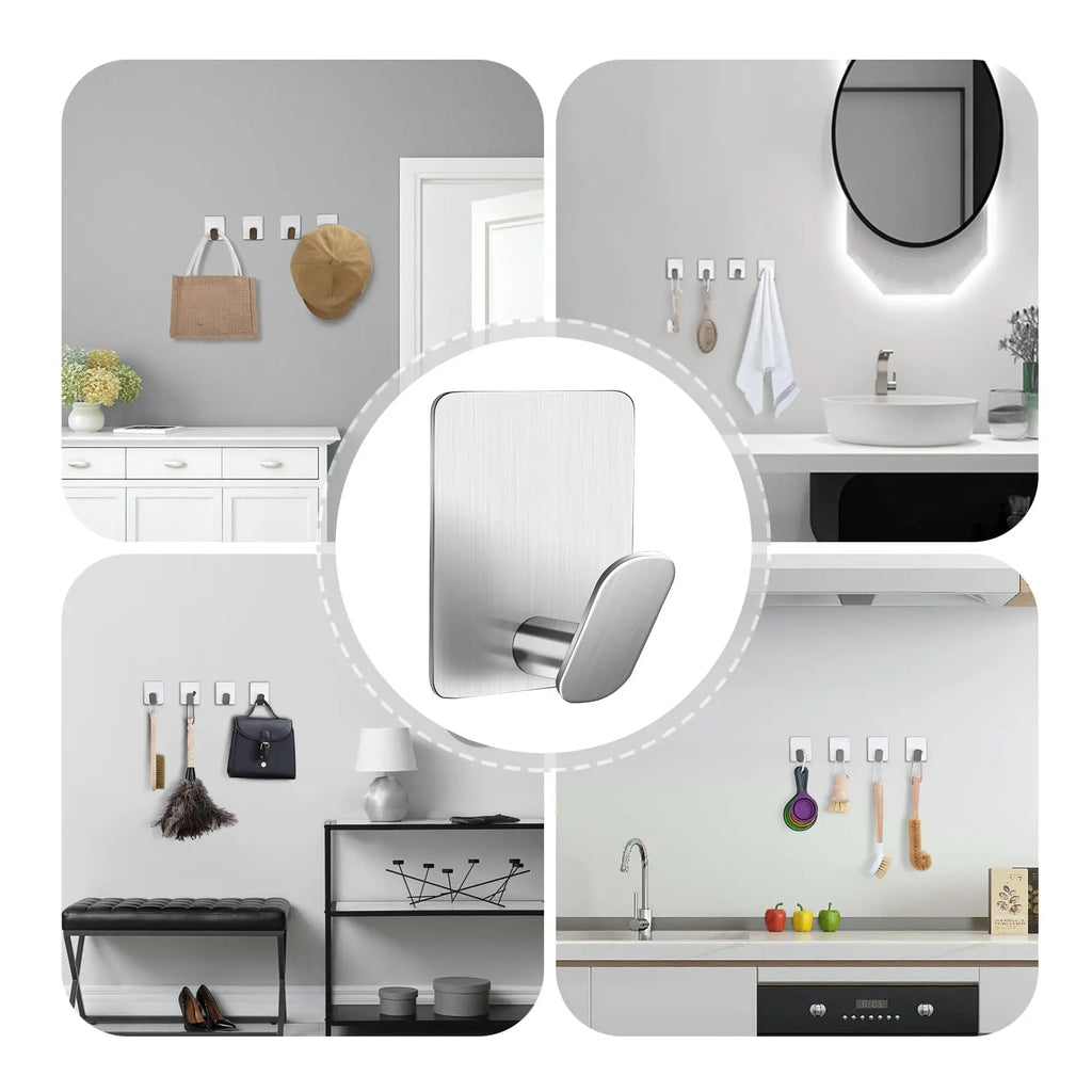 Kit 2/4 Unidades Gancho Adesivo de Parede em Aço Inox 304 (Sem Furos)