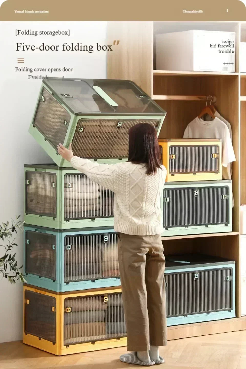 Baú Organizador Empilhável com Portas Frontais e Rodas