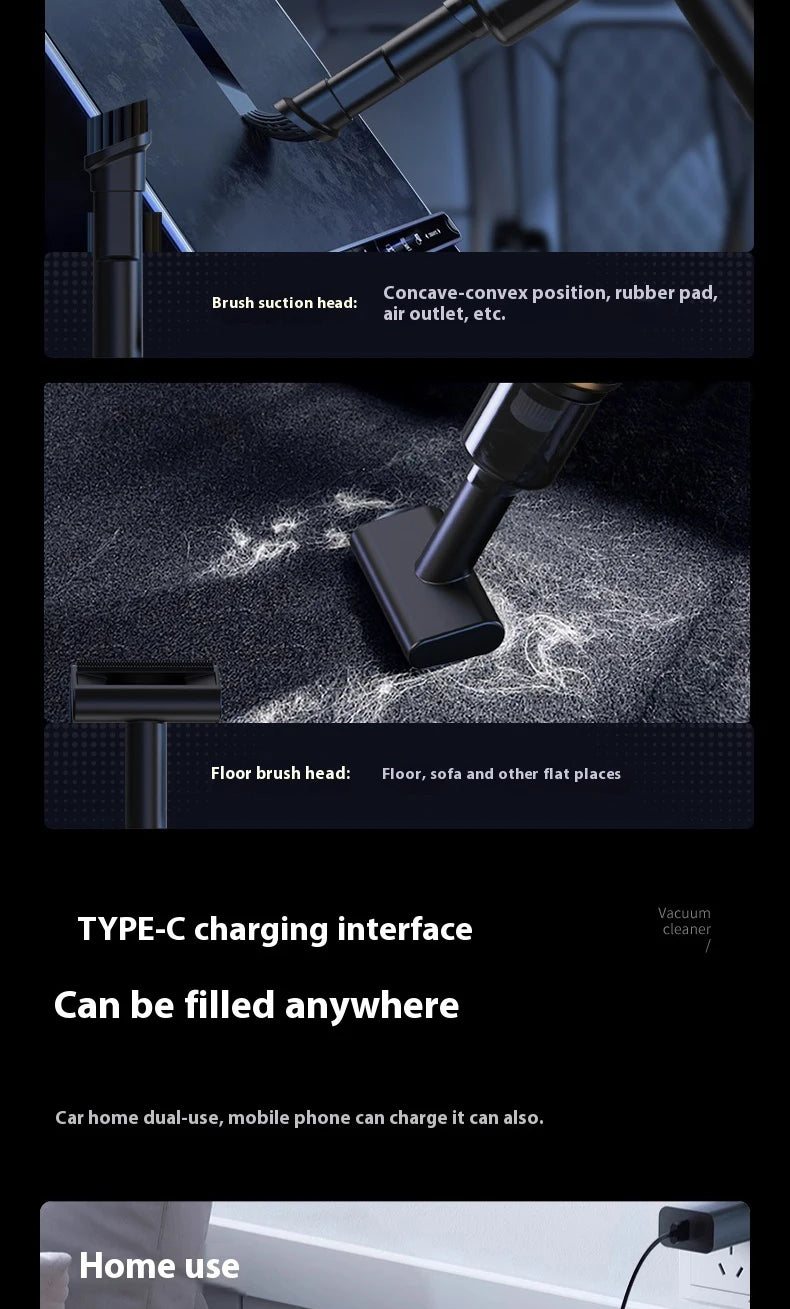Mini Aspirador e Soprador Recarregável com Acessórios