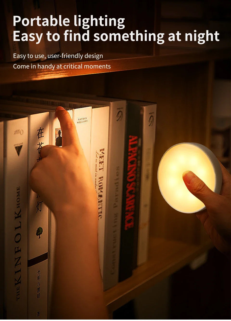 Luz Noturna LED Redonda com Sensor de Movimento (Recarregável USB)