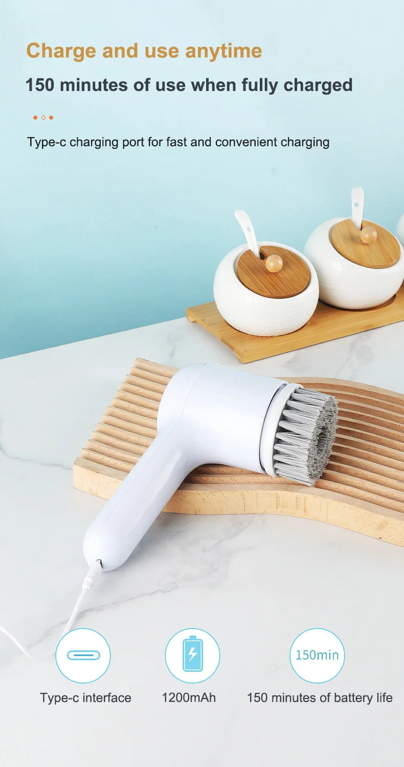 Limpador Elétrico Portátil USB com 5 Cabeças de Escova Intercambiáveis