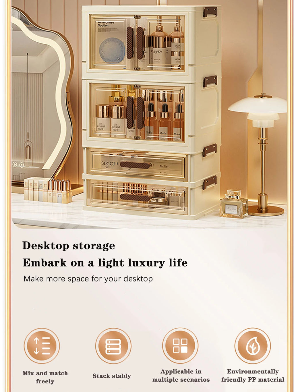 Organizador de Maquiagem Acrílico com Gavetas e Portas Magnéticas