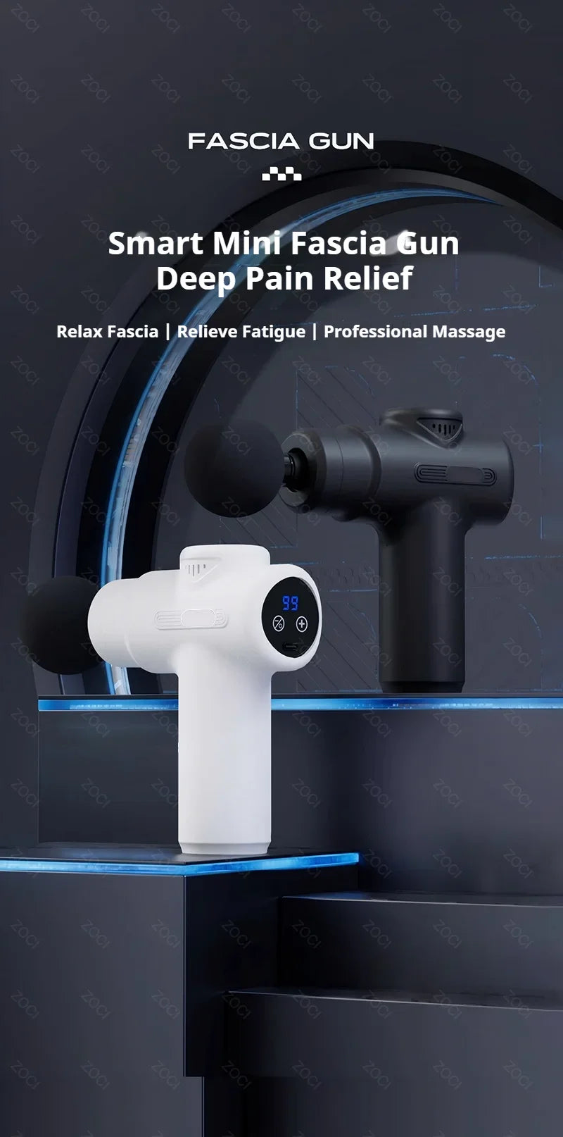 Massageador Elétrico Fascia Gun Recarregável com Display Digital