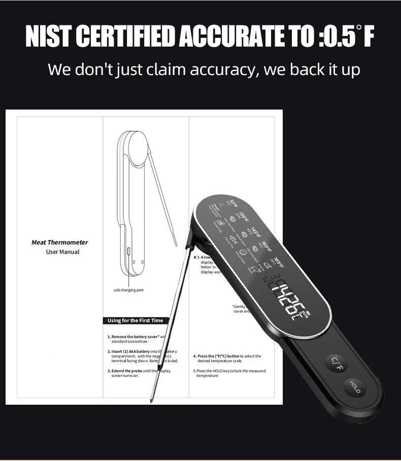 Termômetro Culinário Recarregável: Sem Fio e à Prova D'água (IP67)