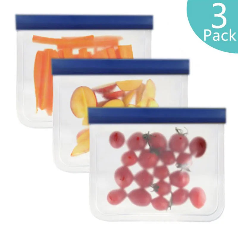 Kit (3-12) Sacos Ziplock Reutilizáveis (PEVA): Para Freezer e Alimentos