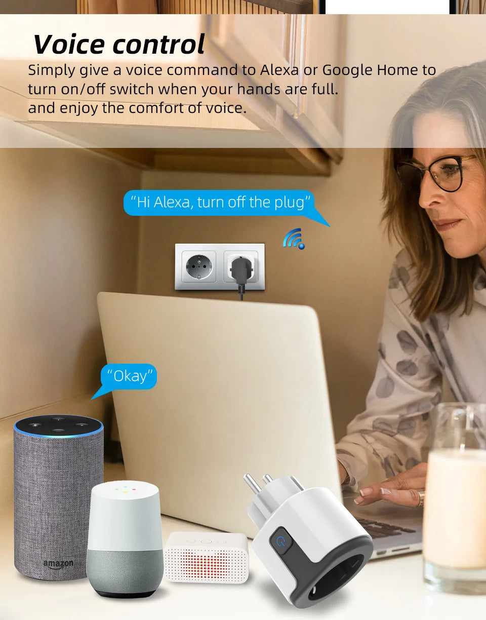 Tomada Inteligente Wifi com Controle Remoto via App e Comando de Voz (Tuya)