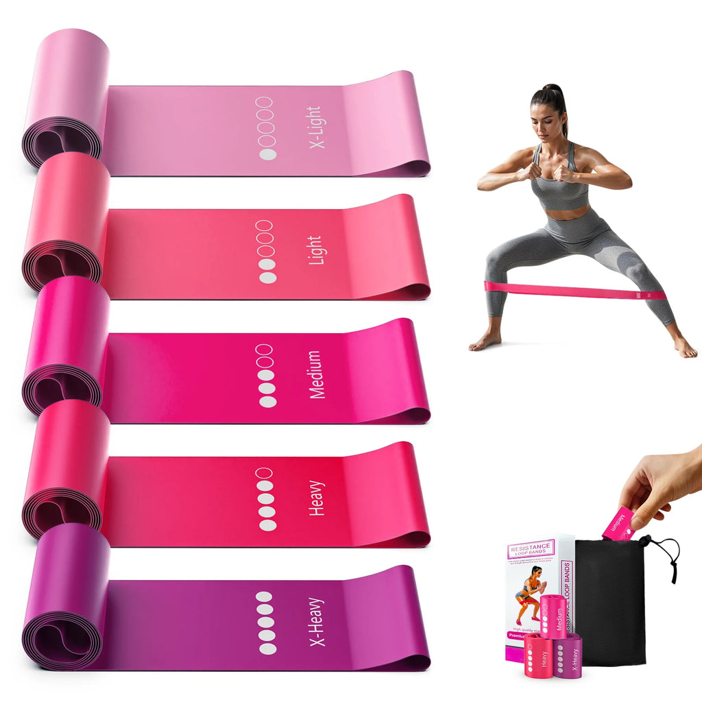 Kit 5 Faixas Elásticas Mini Band TPE para Treino Funcional e Yoga
