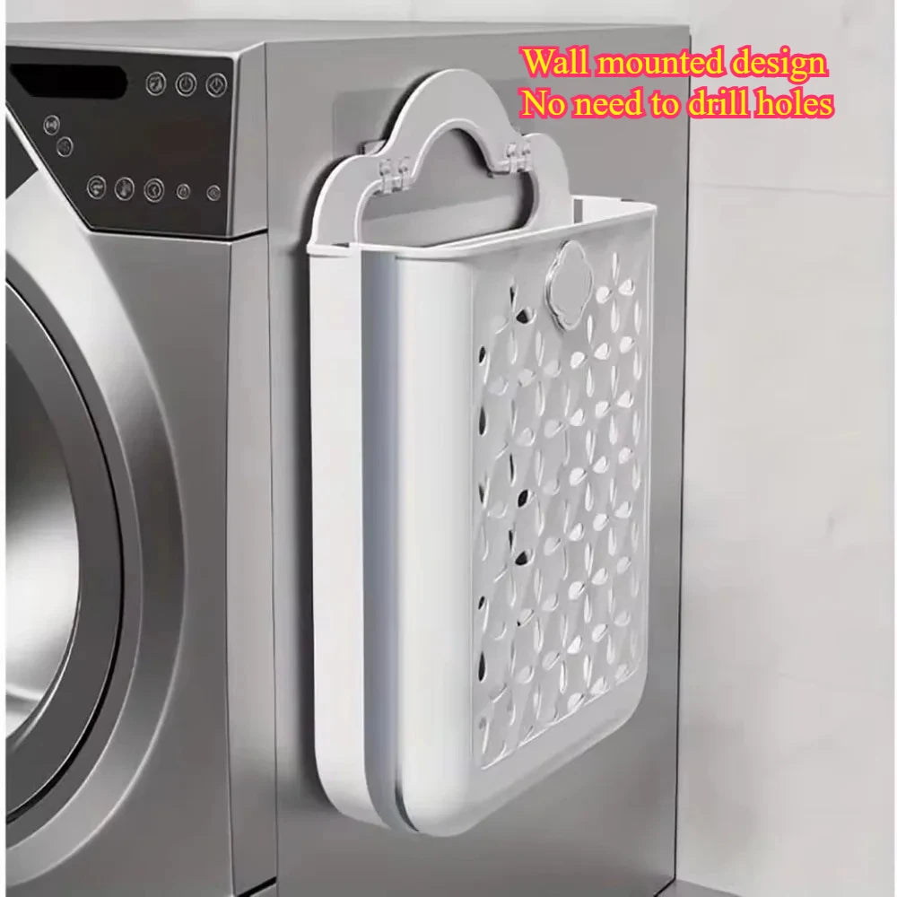 Cesto de Roupa Suja Dobrável com Fixação na Parede (Fácil Instalação)
