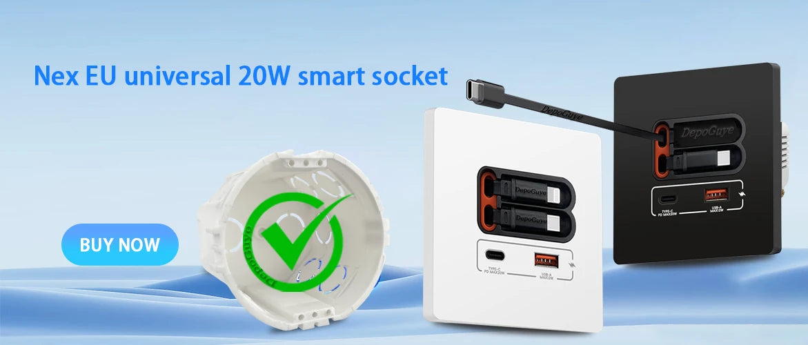 Tomada de Parede Inteligente Universal com Cabo de Carregamento Retrátil 20W