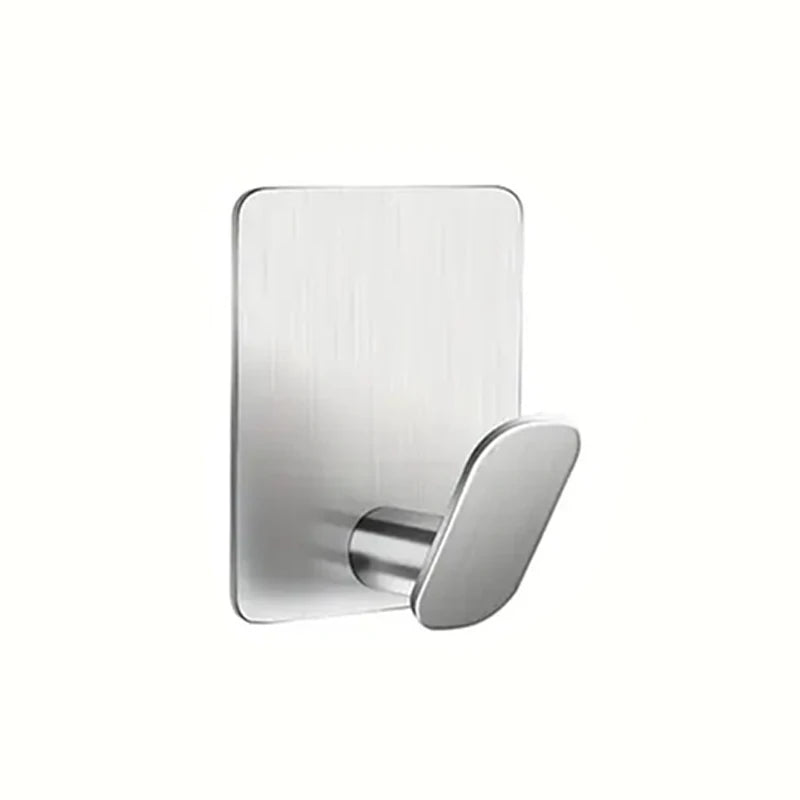 Kit 4 Peças Gancho Adesivo de Parede Efeito Aço Inox (Sem Furos)