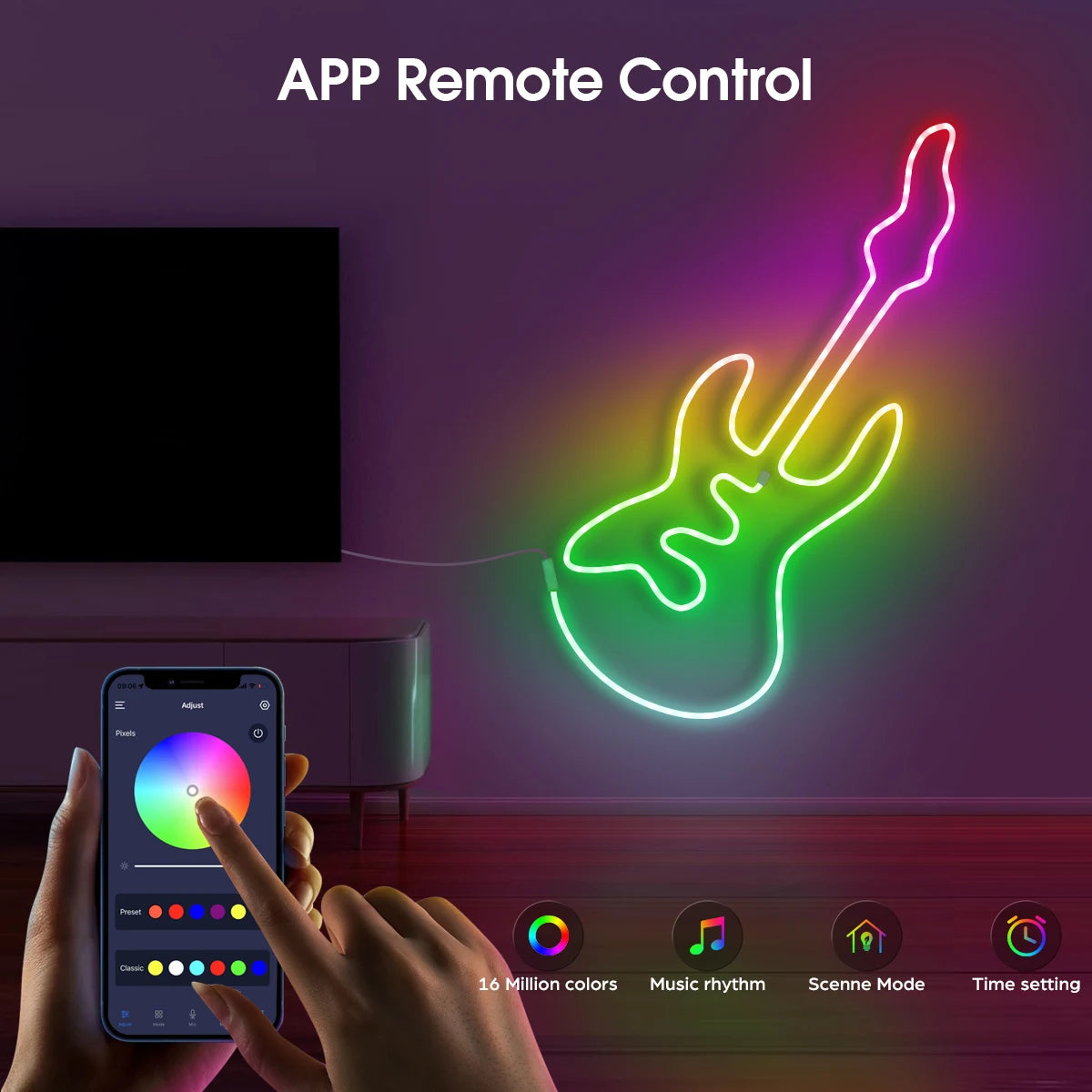 Fita LED Neon RGBIC Inteligente Flexível com Controle via App (USB)