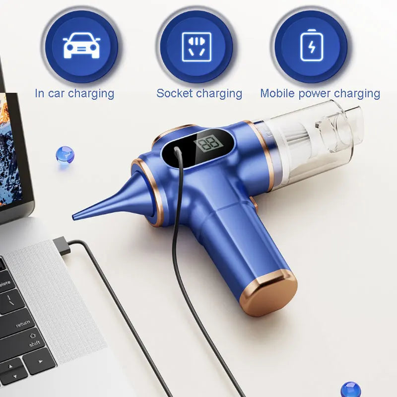 Mini Aspirador de Pó Portátil 4 em 1: Aspira, Sopra, Infla e Carrega