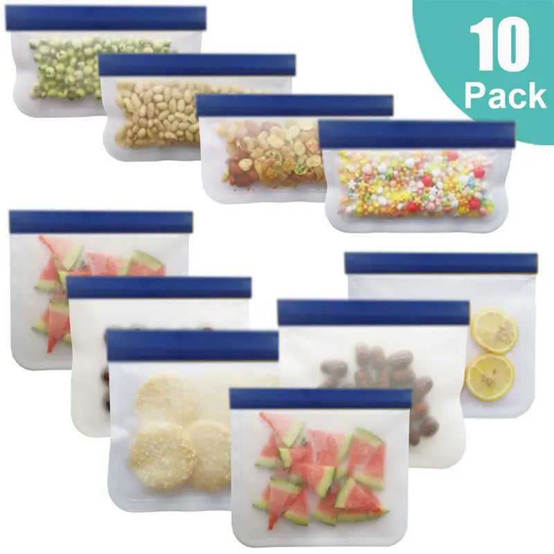Kit (3-12) Sacos Ziplock Reutilizáveis (PEVA): Para Freezer e Alimentos