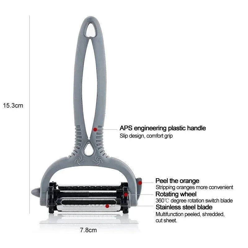 Descascador de Legumes 3 em 1: Aço Inox Giratório (Multifuncional)