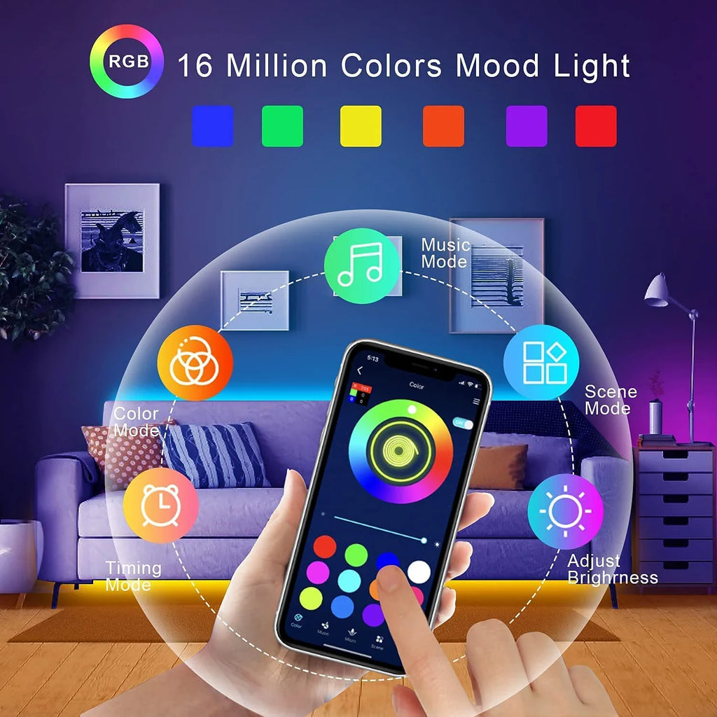 Fita LED RGB USB 5V com Controle via App para Decoração de Quarto