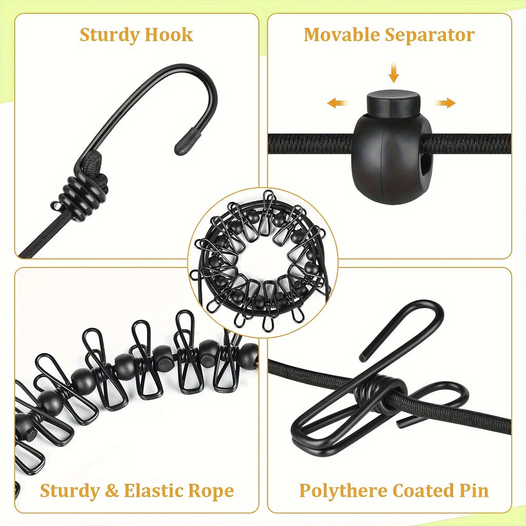 Varal Portátil de Viagem com 12 Pregadores (Retrátil 1.8m)