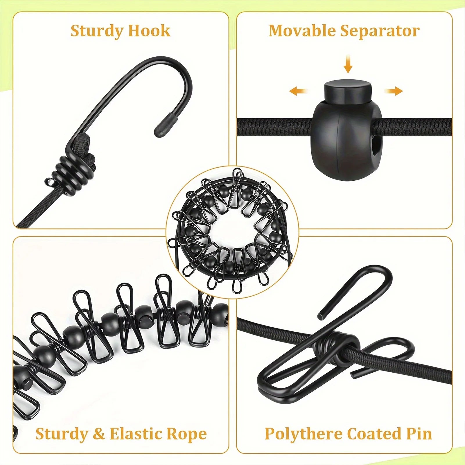 Varal Portátil de Viagem com 12 Pregadores (Retrátil 1.8m)