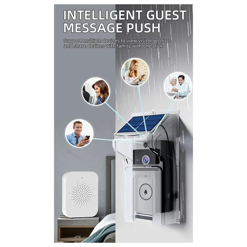 Campainha à Prova d'Água com Câmera Wifi e Carregamento Solar