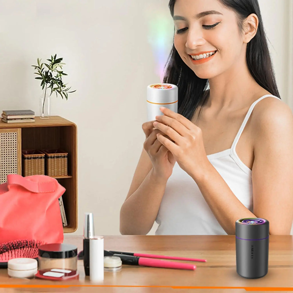 Umidificador Ultrassônico Portátil USB para Casa e Carro (Luz LED)