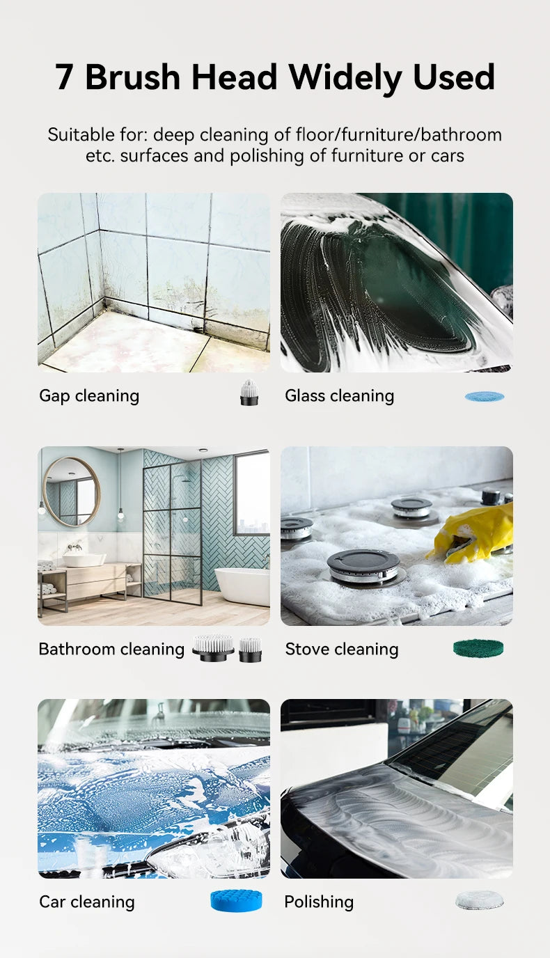 Escova de Limpeza Elétrica Giratória 7 em 1 Sem Fio Recarregável