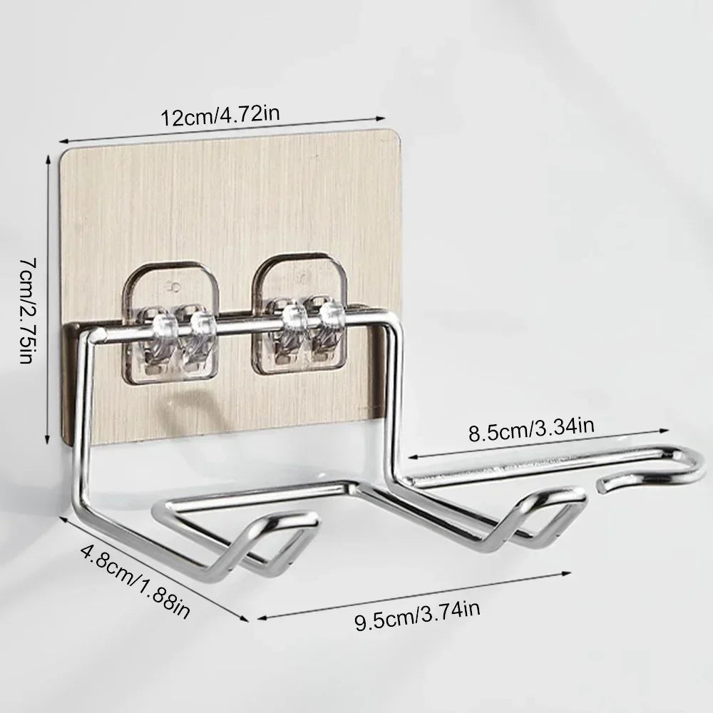 Suporte Moderno em Inox para Secador de Cabelo (Adesivo de Alta Fixação)