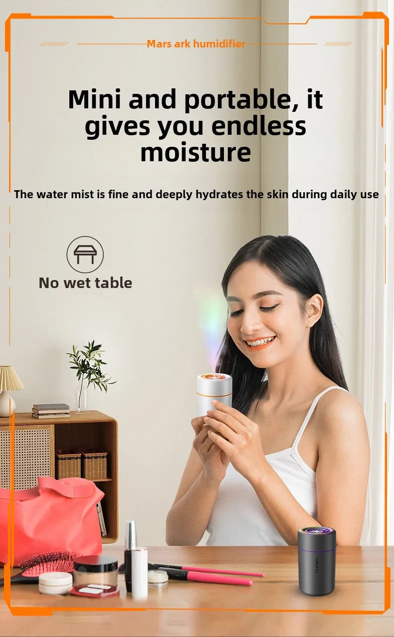 Umidificador Ultrassônico Portátil USB para Casa e Carro (Luz LED)