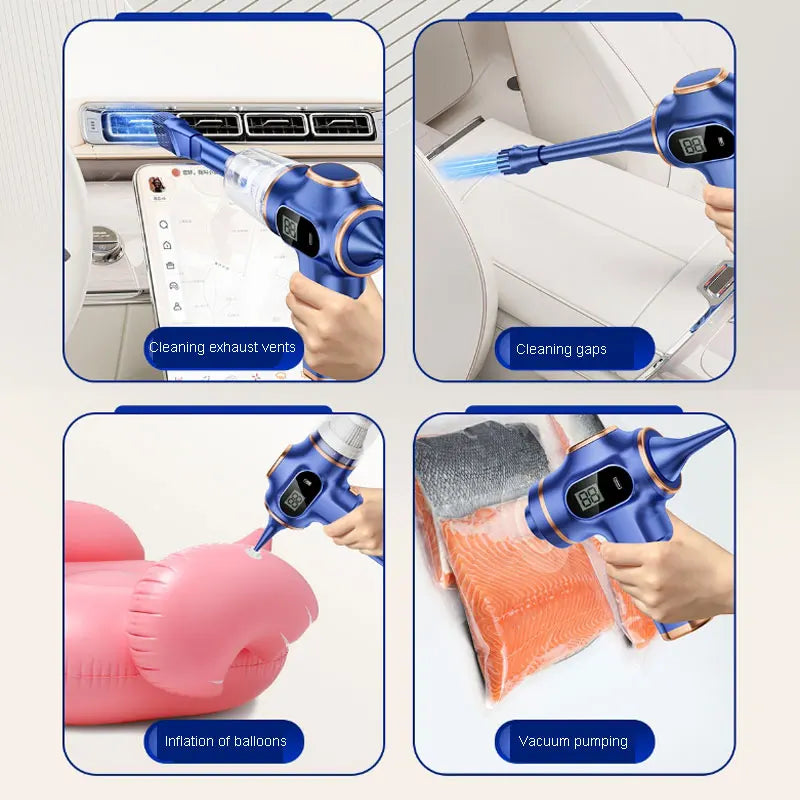 Mini Aspirador de Pó Portátil 4 em 1: Aspira, Sopra, Infla e Carrega