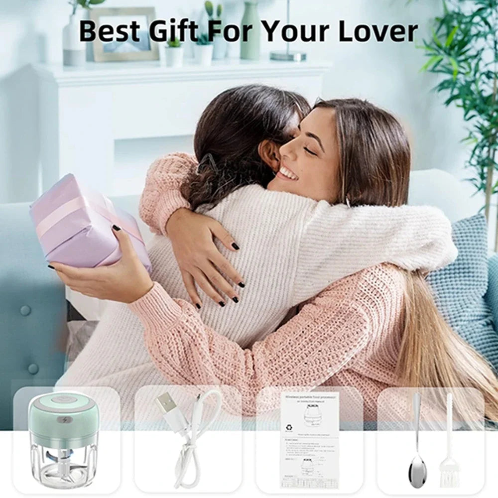 Mini Triturador de Alho Elétrico 250ml: Portátil e Sem Fio