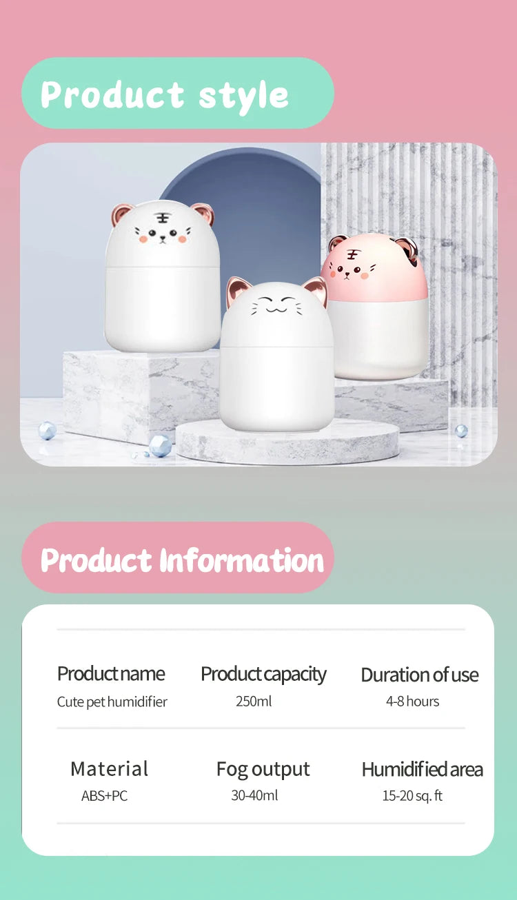 Mini Umidificador de Ar Silencioso para Quarto e Escritório