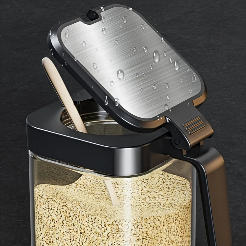 Kit 3 Potes de Tempero de Vidro com Organizador e Colher