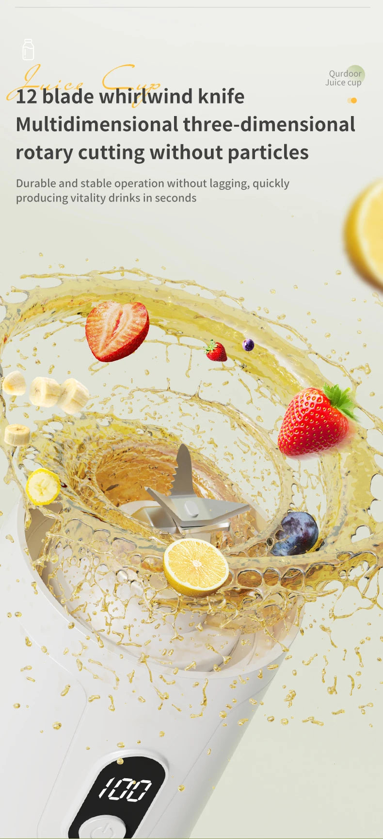 Copo Liquidificador Portátil 600ml: Bateria 2400mAh e 12 Lâminas